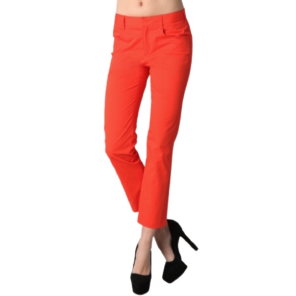 NWT Theyskens Theory Straight Leg Pants Womens 8 Acid Orange Cropped Cotton $295 - Picture 1 of 12
